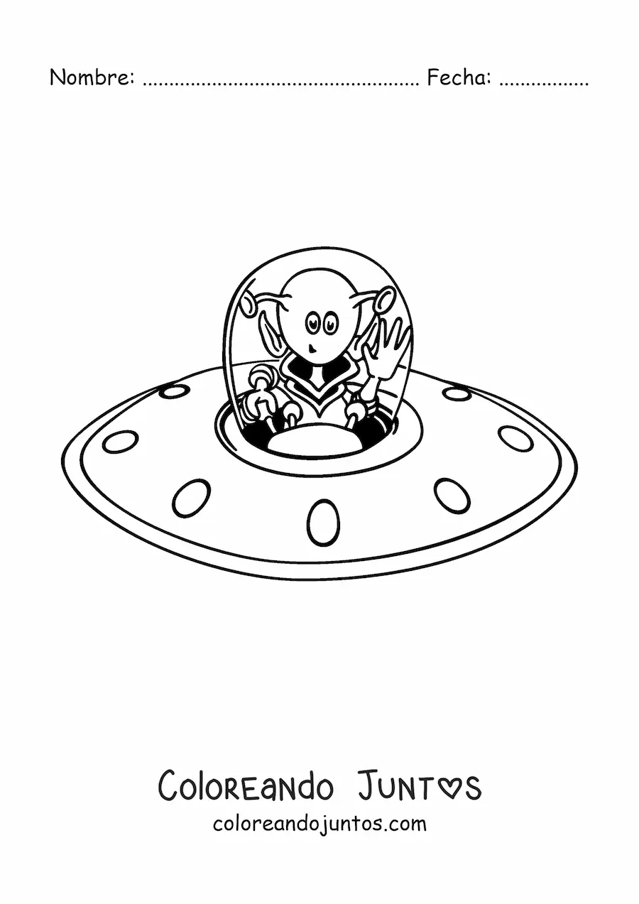 Imagen para colorear de caricatura de un marciano en su nave