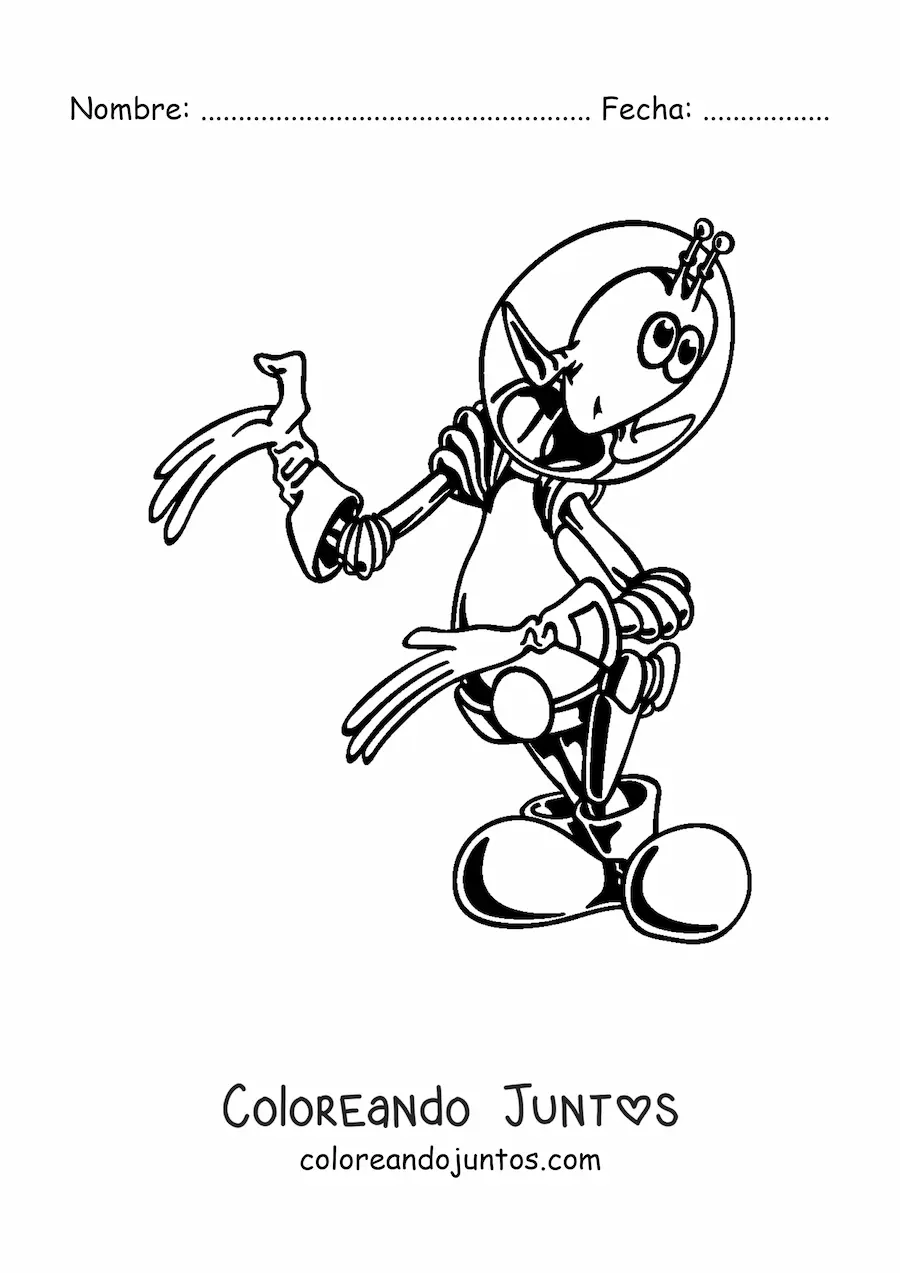 Imagen para colorear de caricatura de un marciano simpático