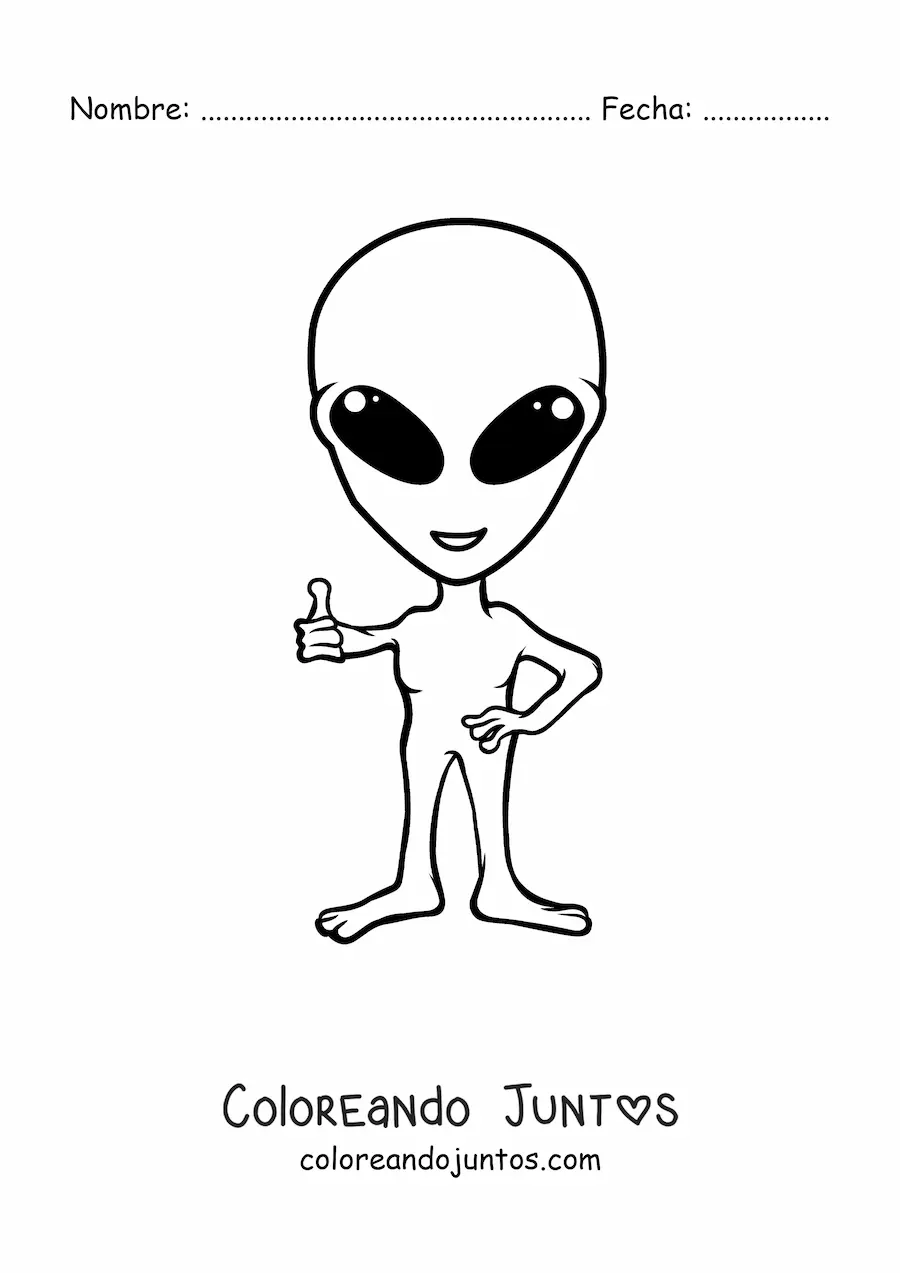 Imagen para colorear de extraterrestre fácil levantando el pulgar