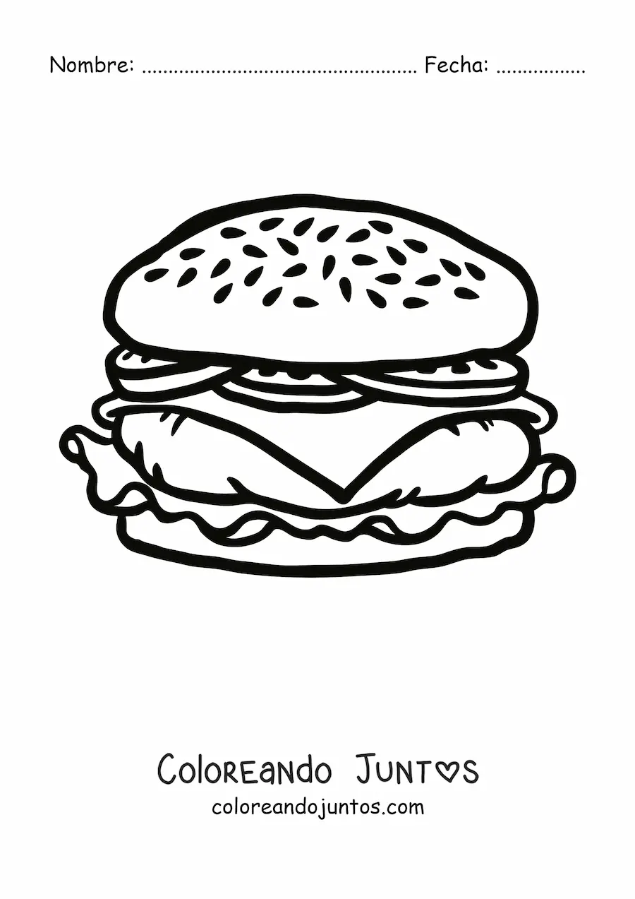 Imagen para colorear de una hamburguesa con tomates y queso