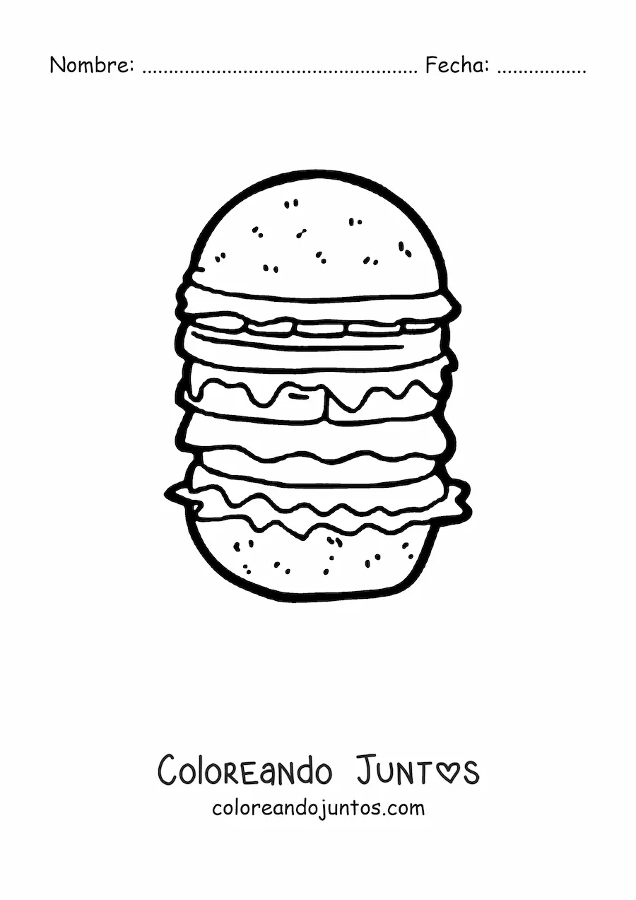 Imagen para colorear de una hamburguesa triple