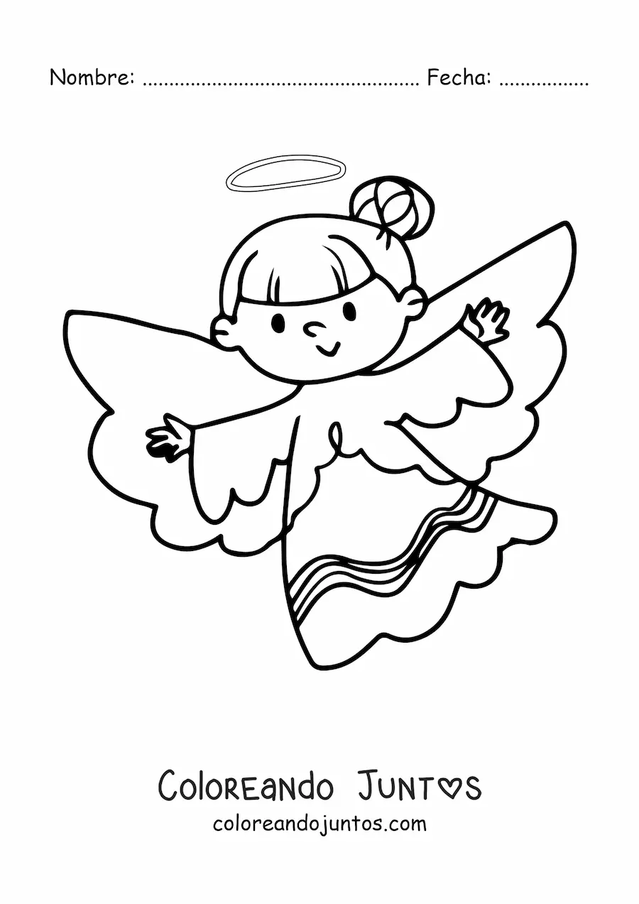 Imagen para colorear de ángel femenino con las alas abiertas