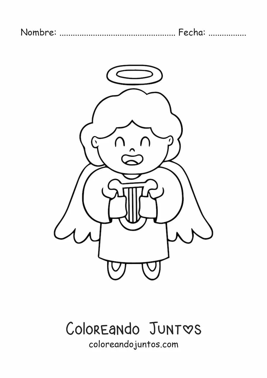 Imagen para colorear de ángel animado con arpa