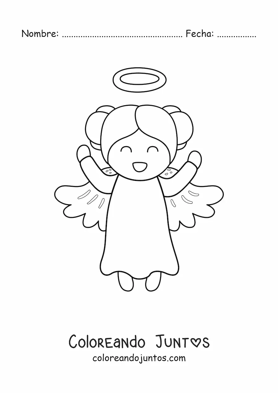 Imagen para colorear de niña ángel feliz animada