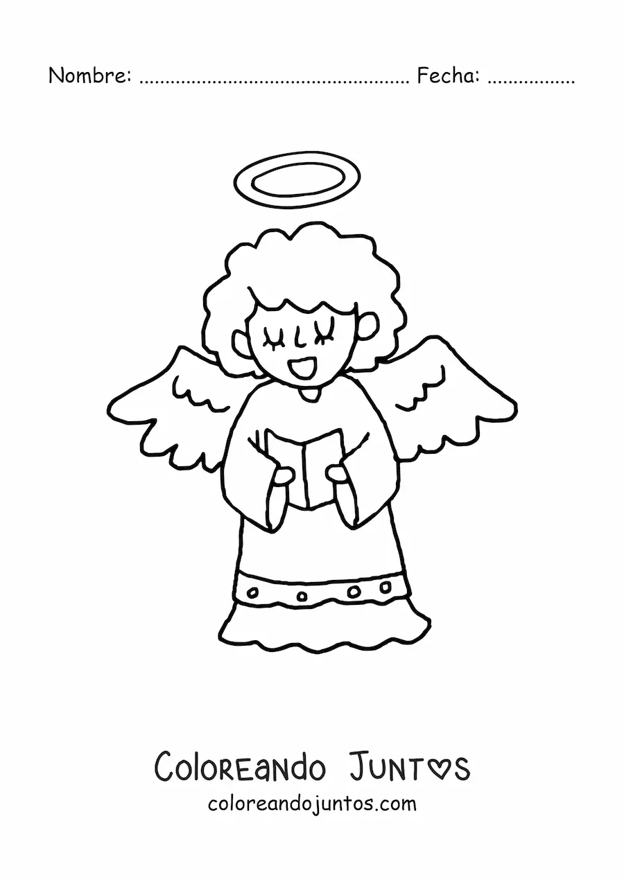 Imagen para colorear de ángel animado leyendo