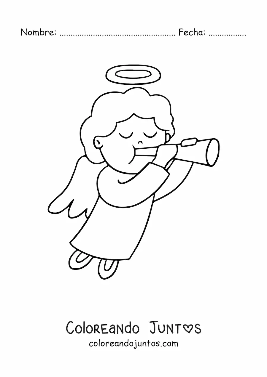 Imagen para colorear de ángel fácil tocando trompeta