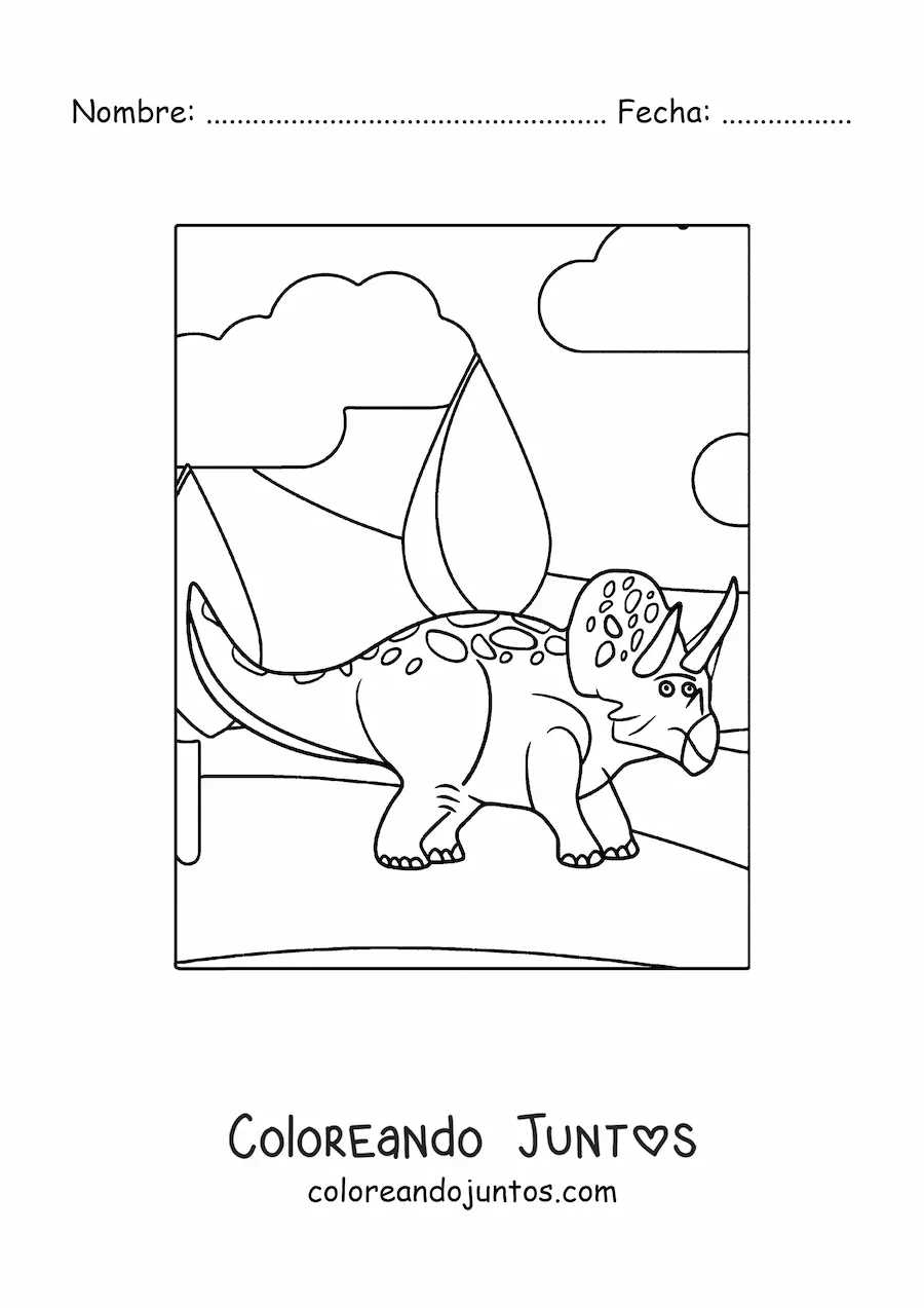 Imagen para colorear de triceratops fácil