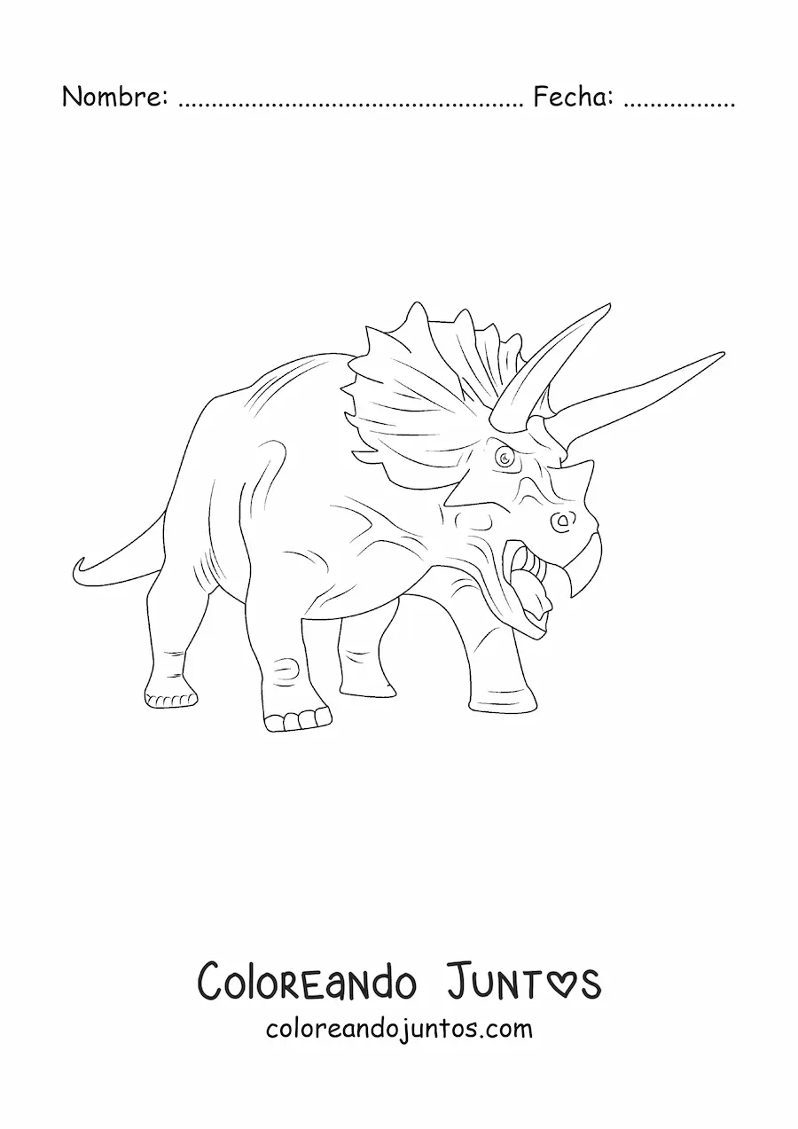 Imagen para colorear de rugido de un triceratops furioso