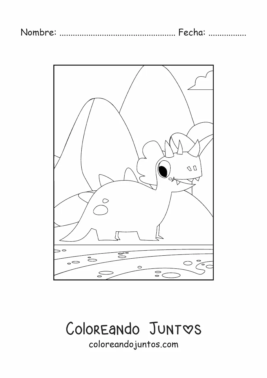 Imagen para colorear de triceratops pequeño animado