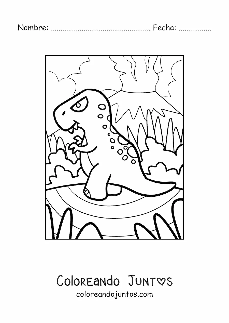 Imagen para colorear de caricatura de un tiranosaurio rex grande