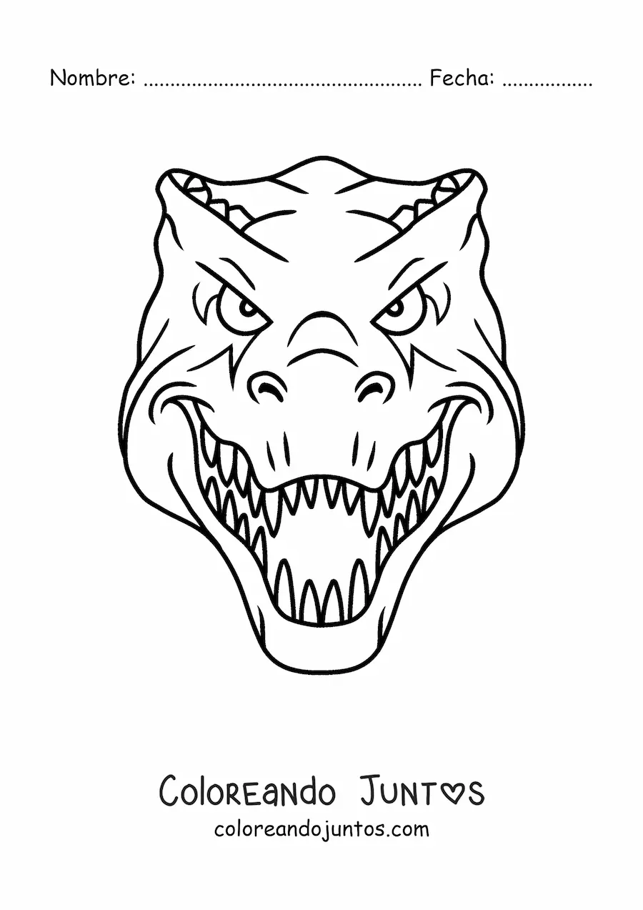 Imagen para colorear de cara de un tiranosaurio rex de frente