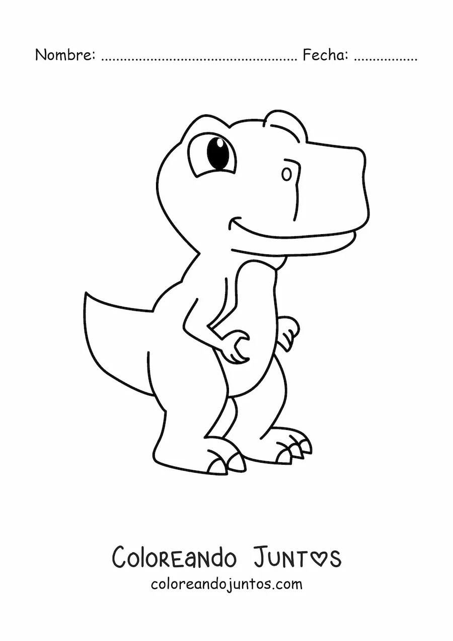 Imagen para colorear de tiranosaurio rex bebé kawaii grande