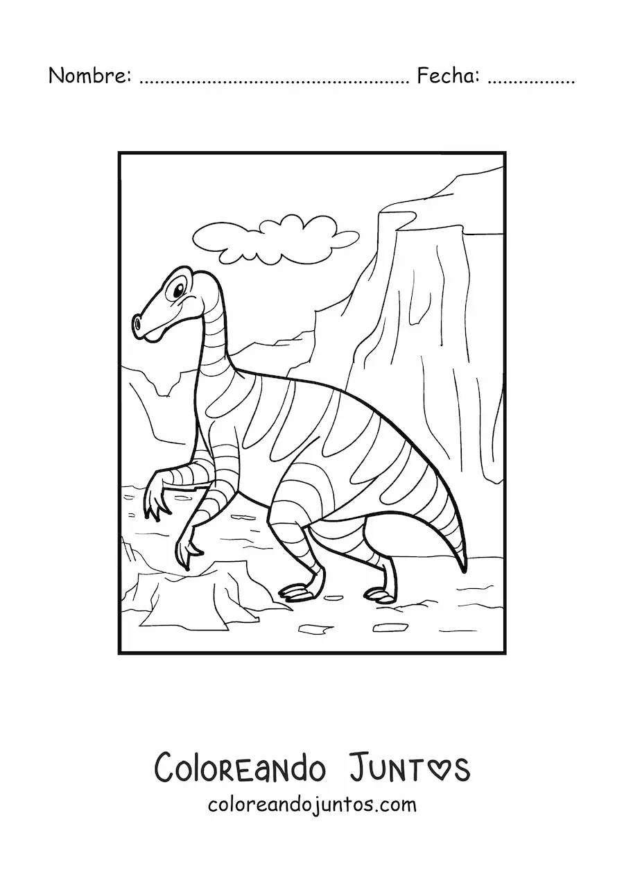 Imagen para colorear de dinosaurio terrestre grande caminando en su hábitat