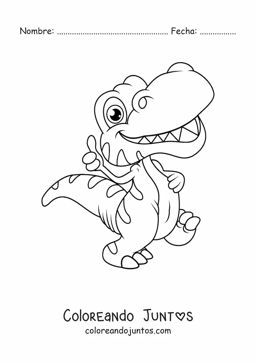 Imagen para colorear de dinosaurio bebé con el pulgar arriba