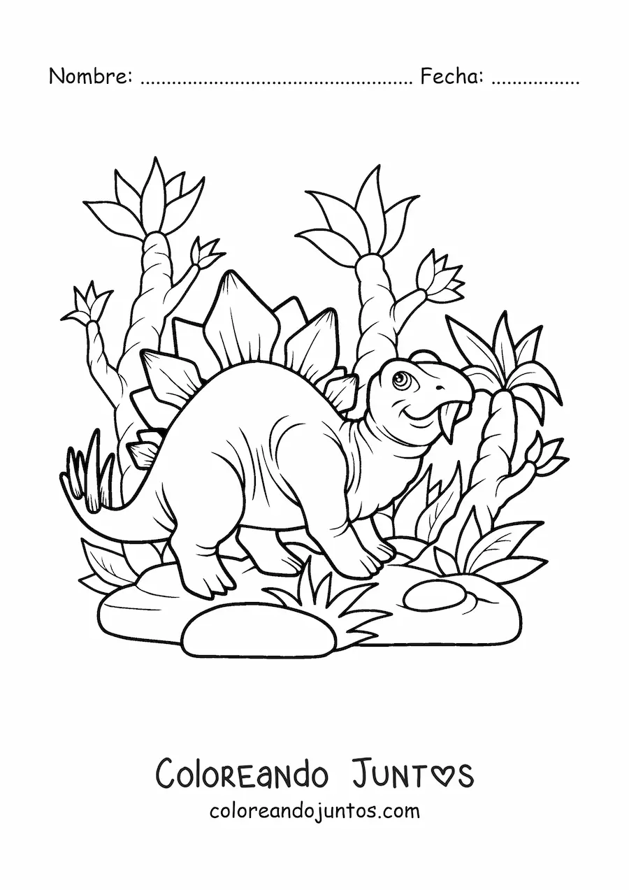 Imagen para colorear de estegosaurio herbívoro animado
