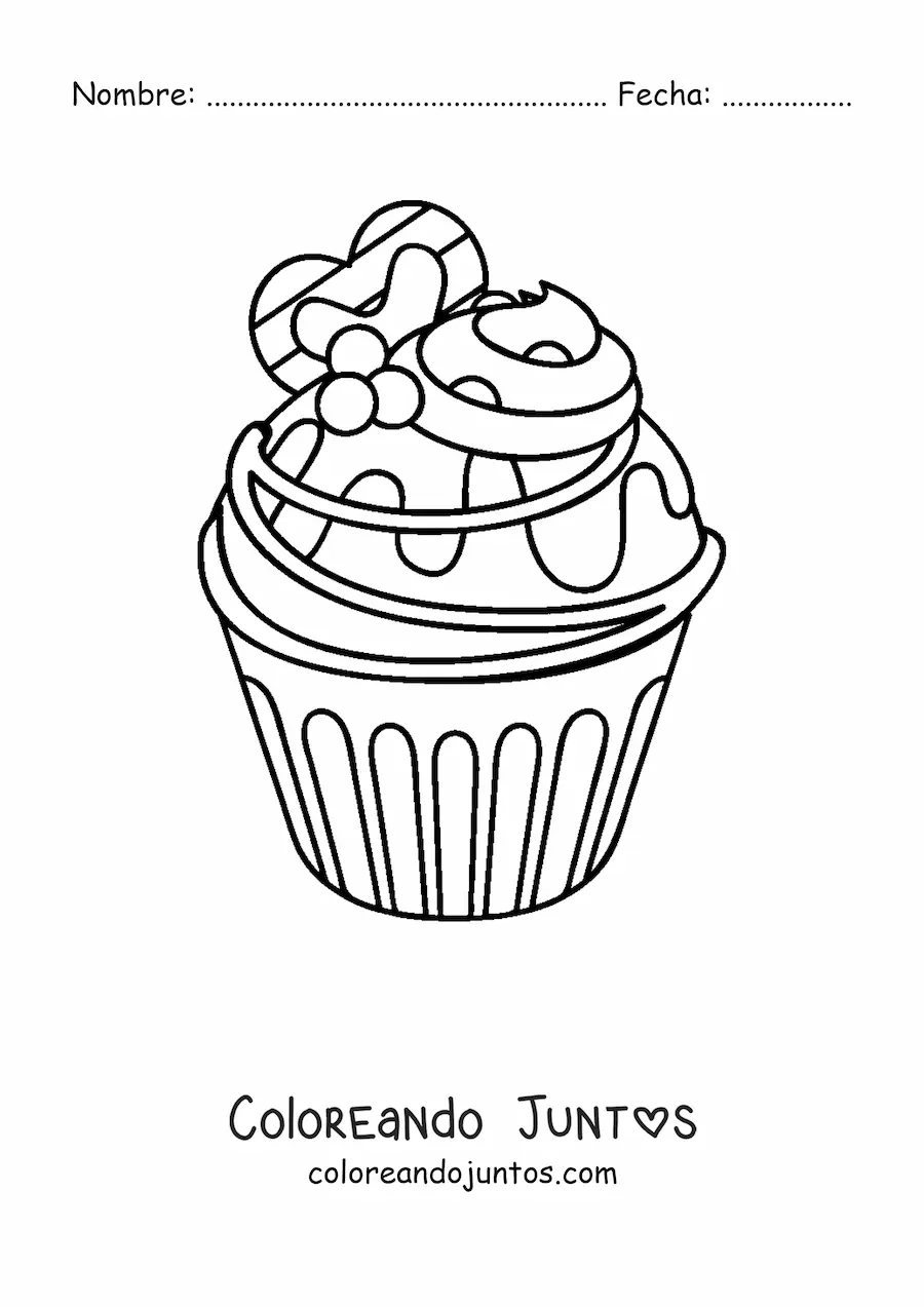 Imagen para colorear de un cupcake con corazón