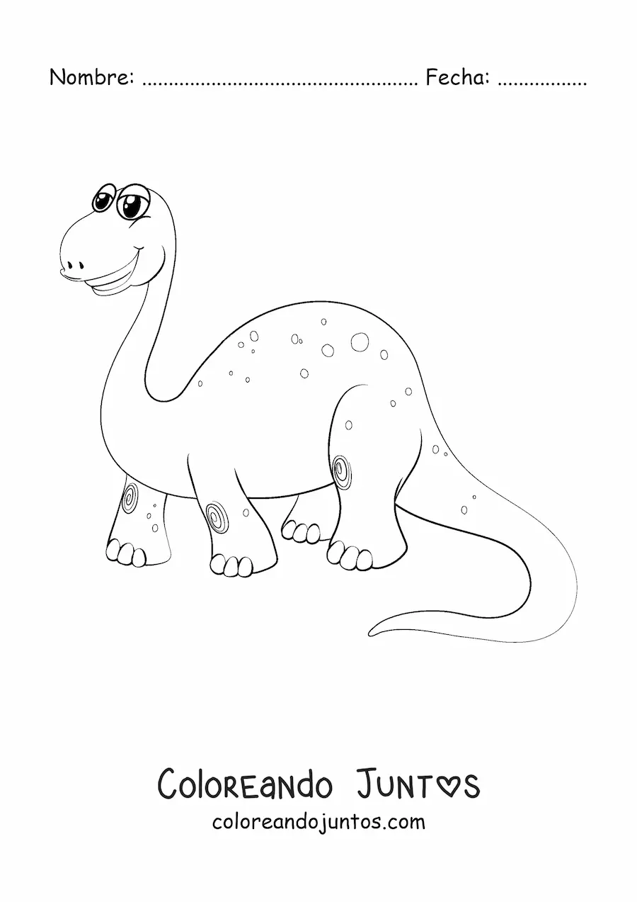 Imagen para colorear de caricatura de un dinosaurio de cuello largo