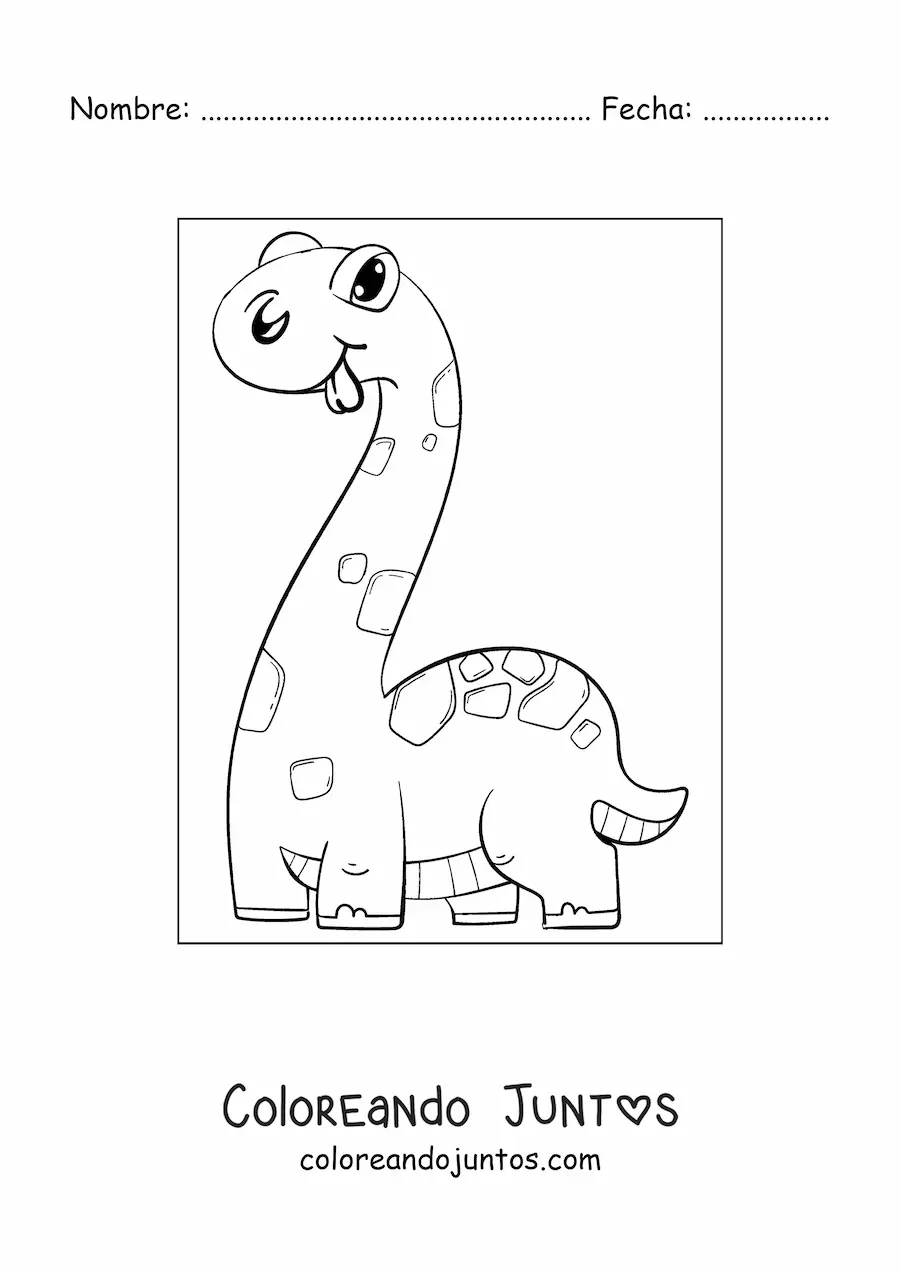Imagen para colorear de dinosaurio de cuello largo gracioso en caricatura