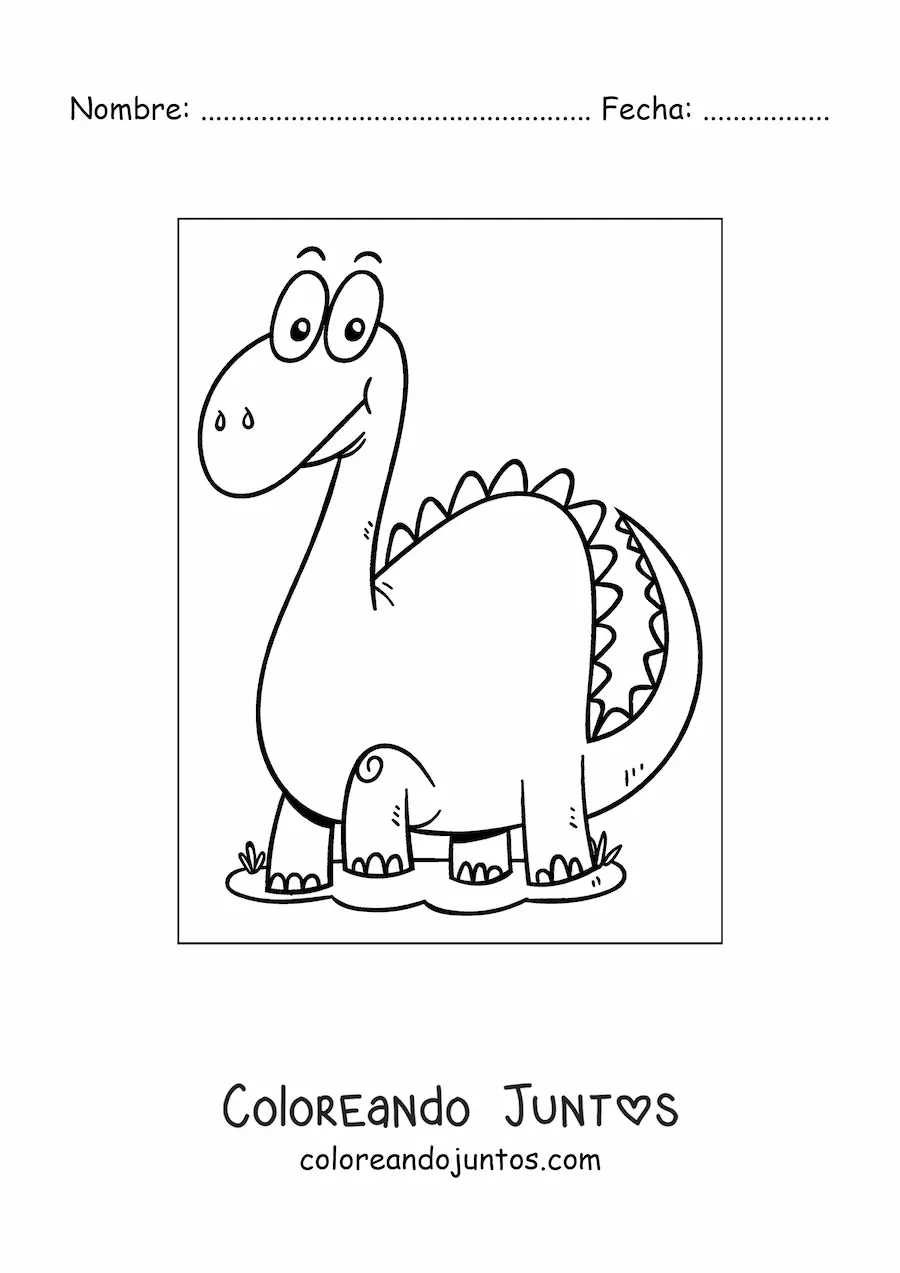Imagen para colorear de dinosaurio de cuello largo grande en caricatura
