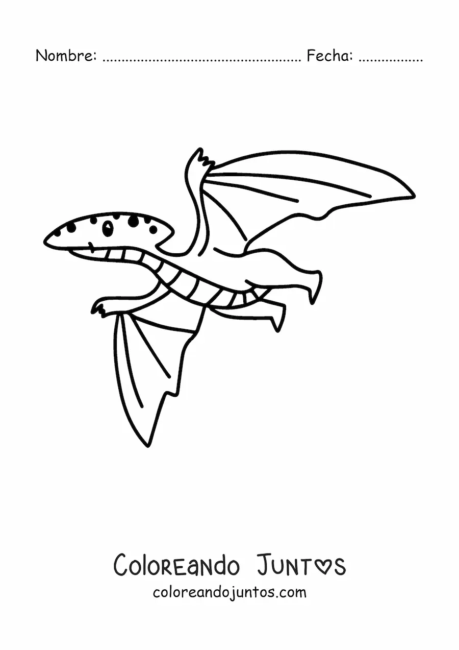 Imagen para colorear de dinosaurio volador kawaii