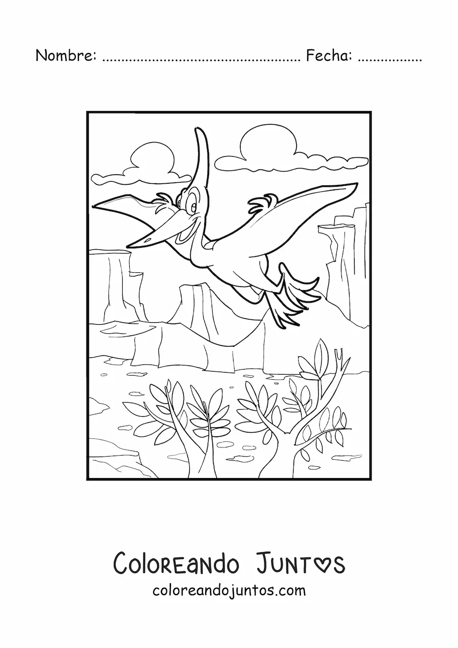 Imagen para colorear de pterosaurio animado volando