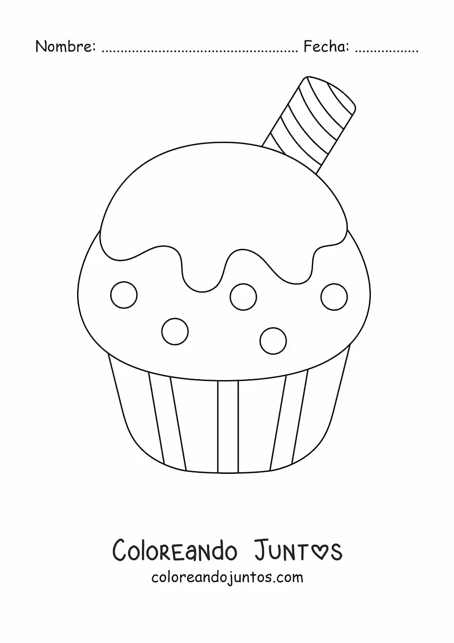 Imagen para colorear de un cupcake con un barquillo
