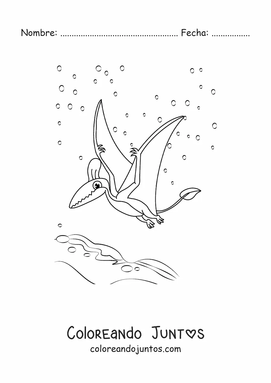 Imagen para colorear de dinosaurio volador en caricatura