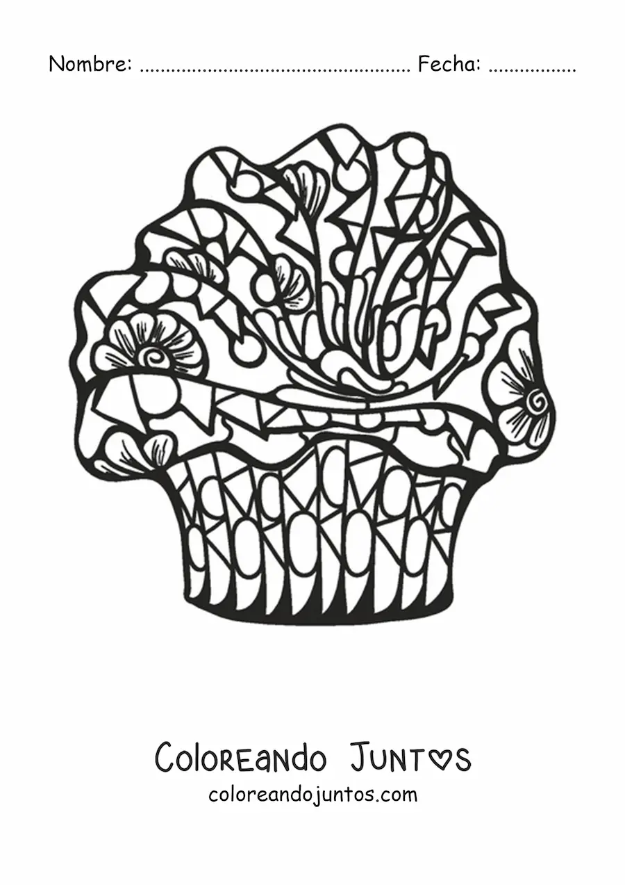 Imagen para colorear de un cupcake con figuras geométricas