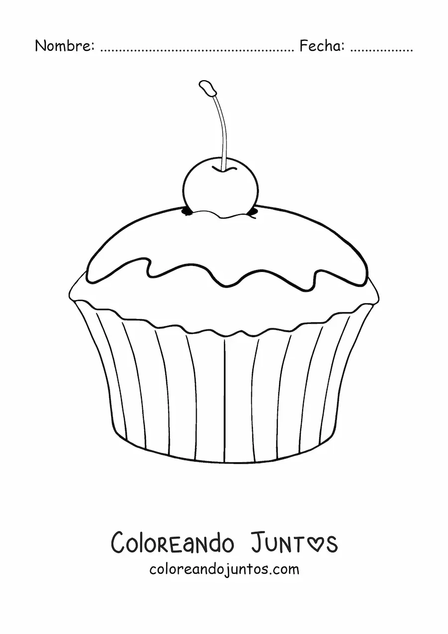 Imagen para colorear de un cupcake con una cereza encima