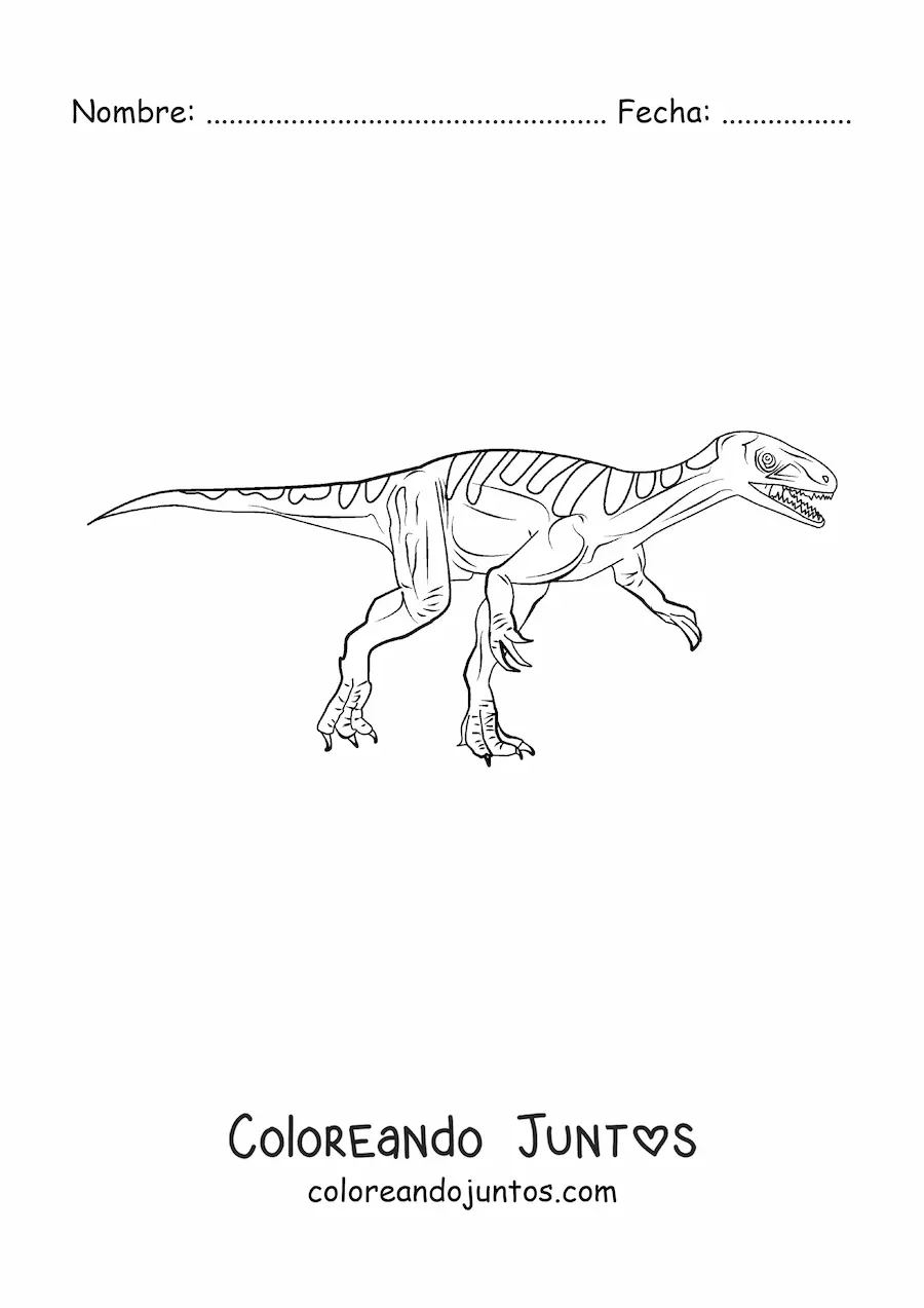 Imagen para colorear de dinosaurio carnívoro realista corriendo