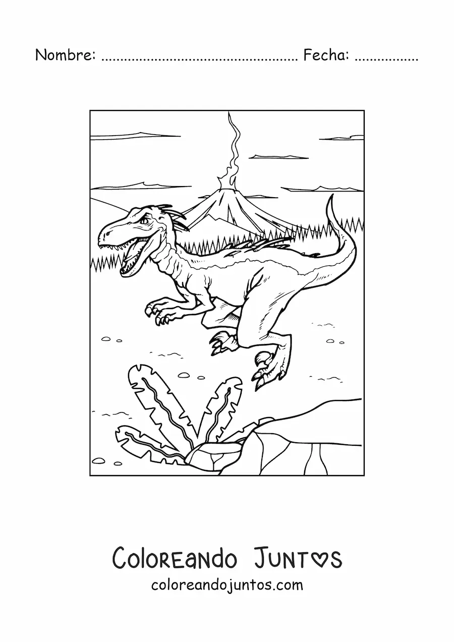 Imagen para colorear de dinosaurio carnívoro pequeño y peligroso