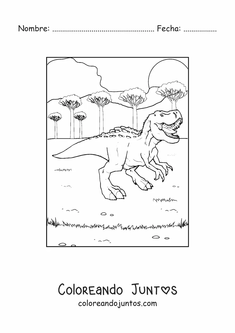 Imagen para colorear de dinosaurio carnívoro peligroso rugiendo