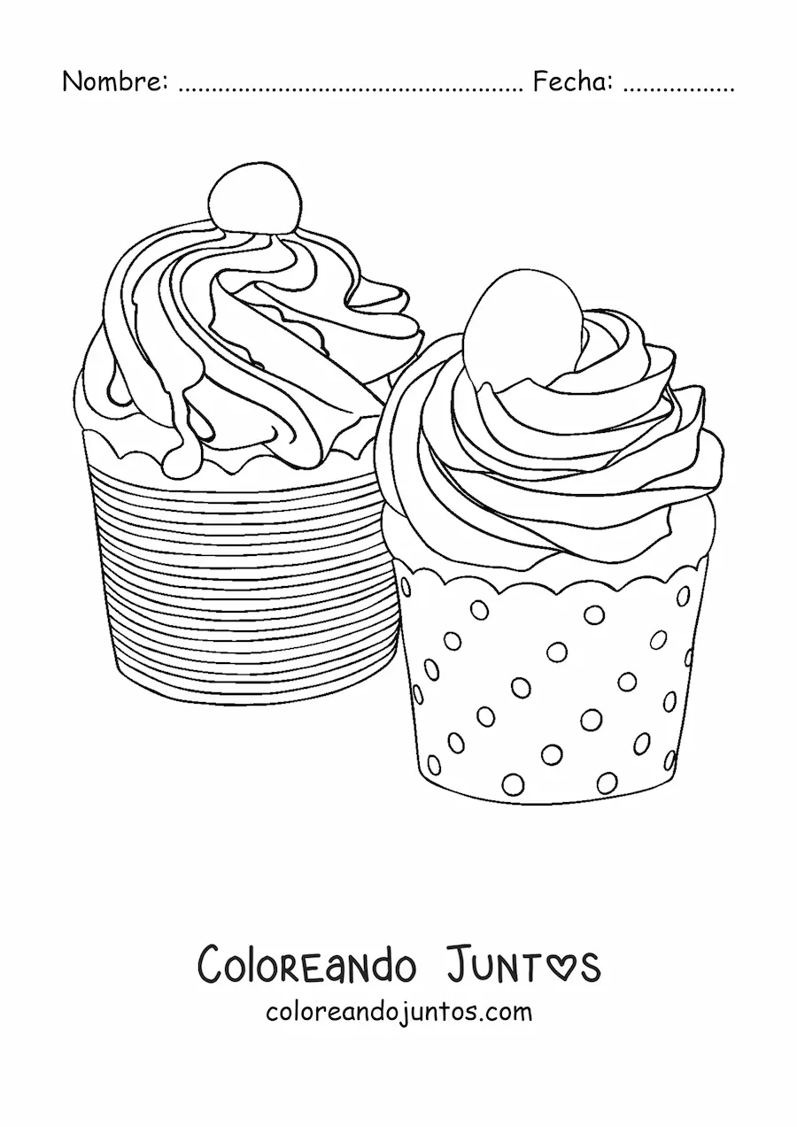 Imagen para colorear de dos cupcakes glaseados