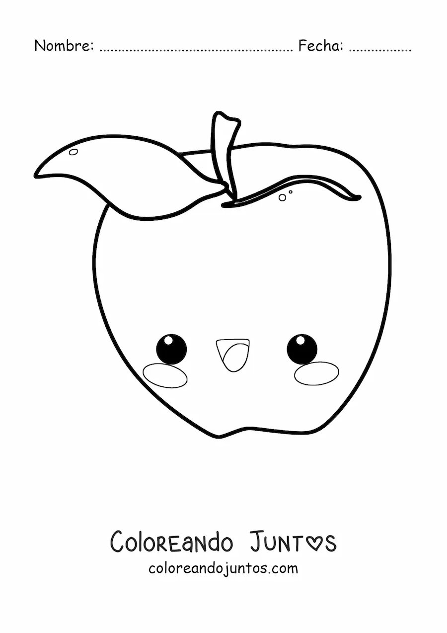Imagen para colorear de manzana kawaii animada
