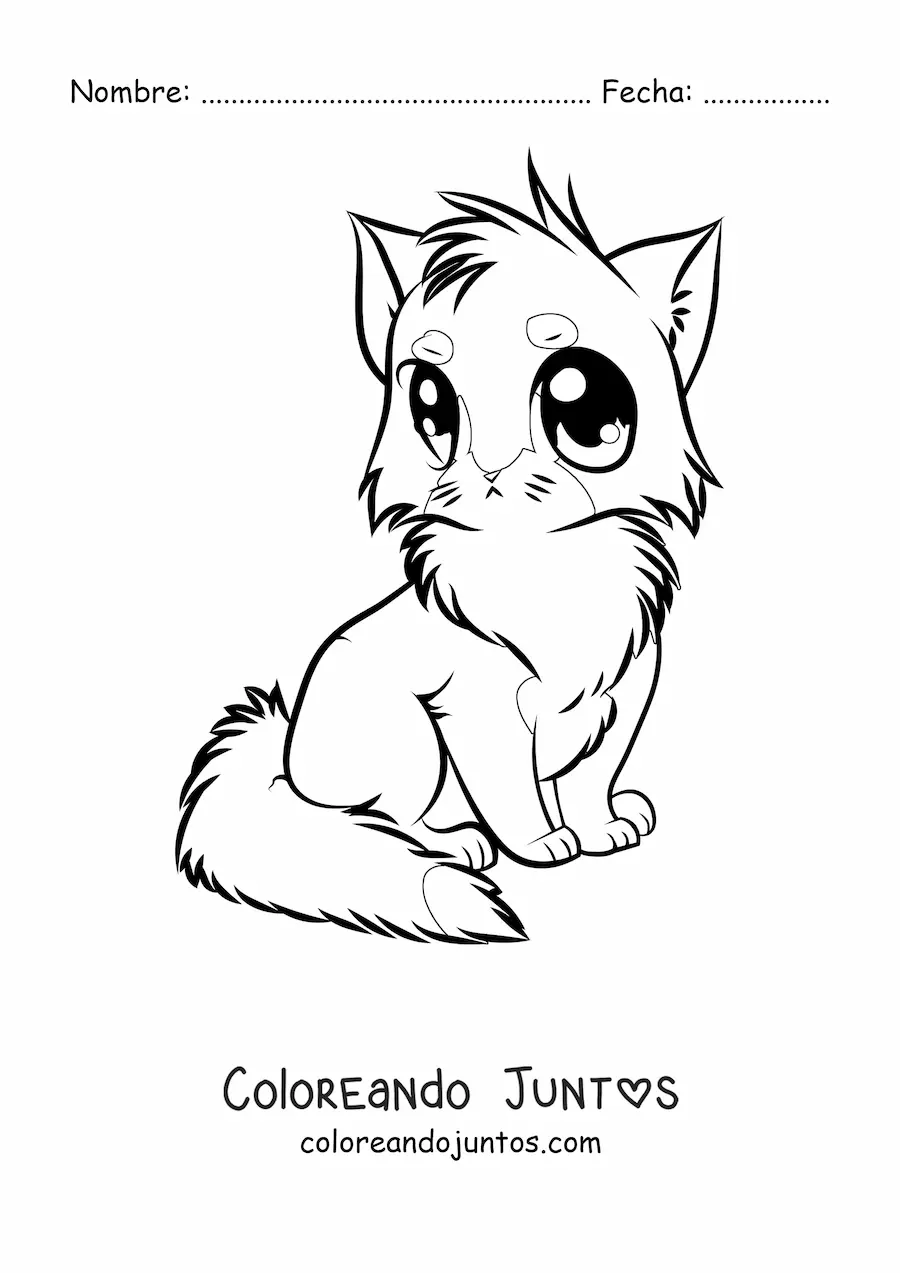 Imagen para colorear de gato animado estilo anime