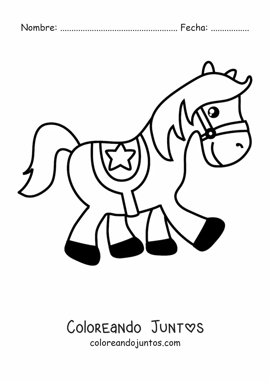 Imagen para colorear de caballo kawaii ensillado fácil
