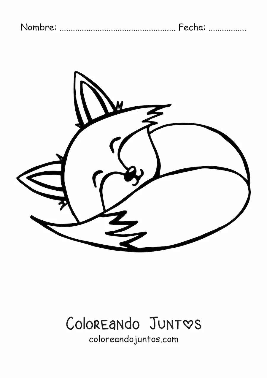 Imagen para colorear de zorro kawaii durmiendo