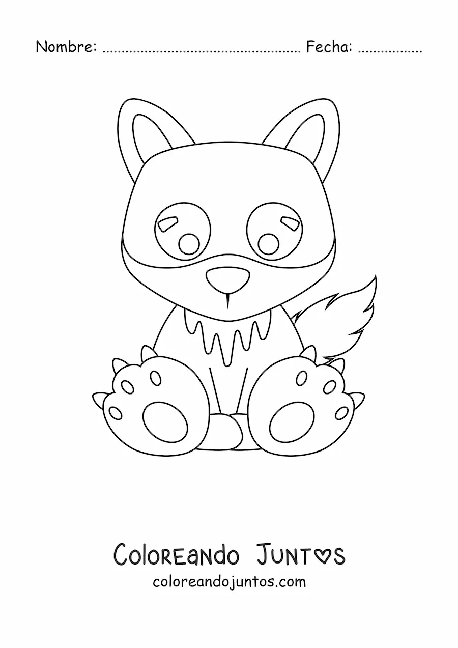 Imagen para colorear de lobo bebé kawaii sentado