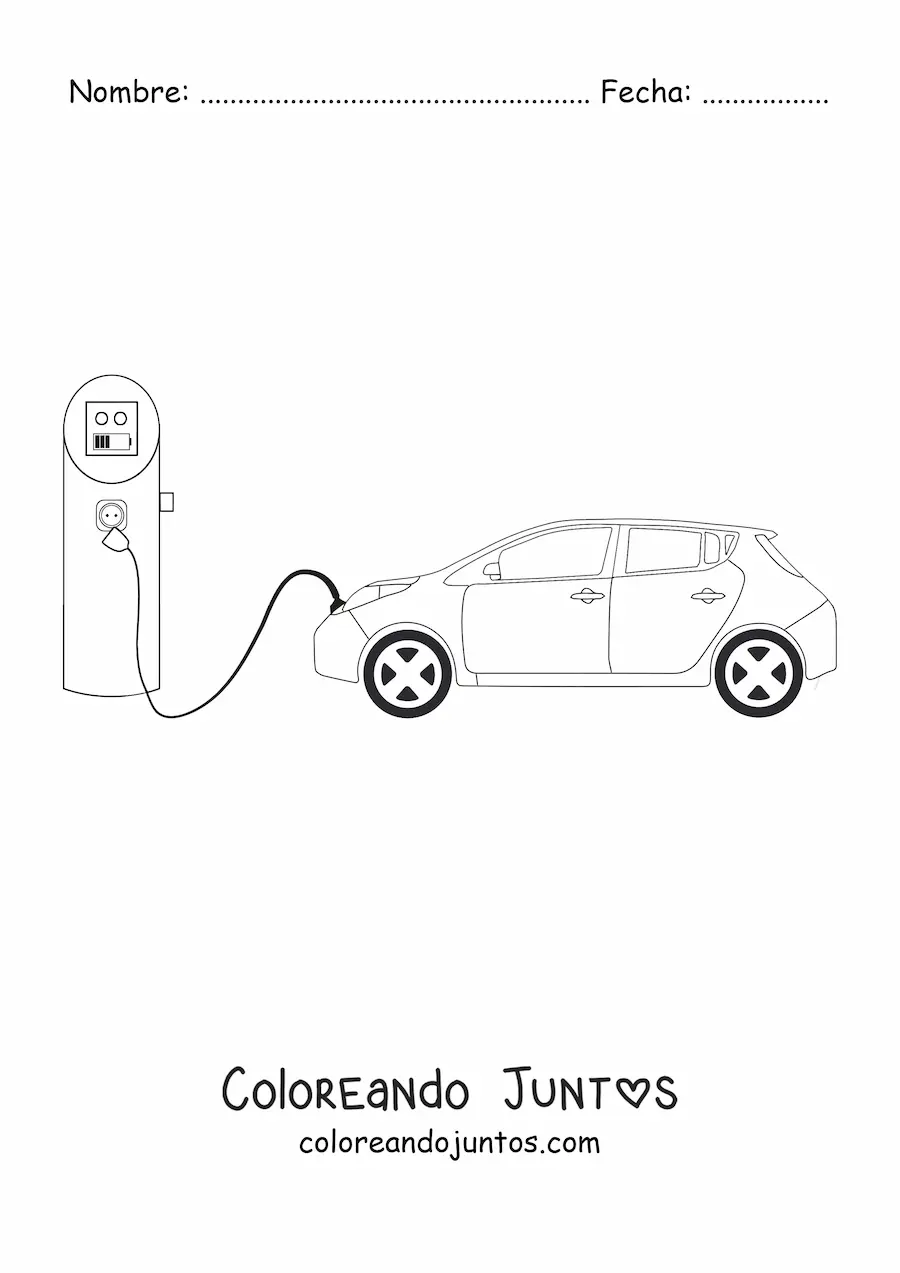 Imagen para colorear de un auto eléctrico cargando en la estación de servicio