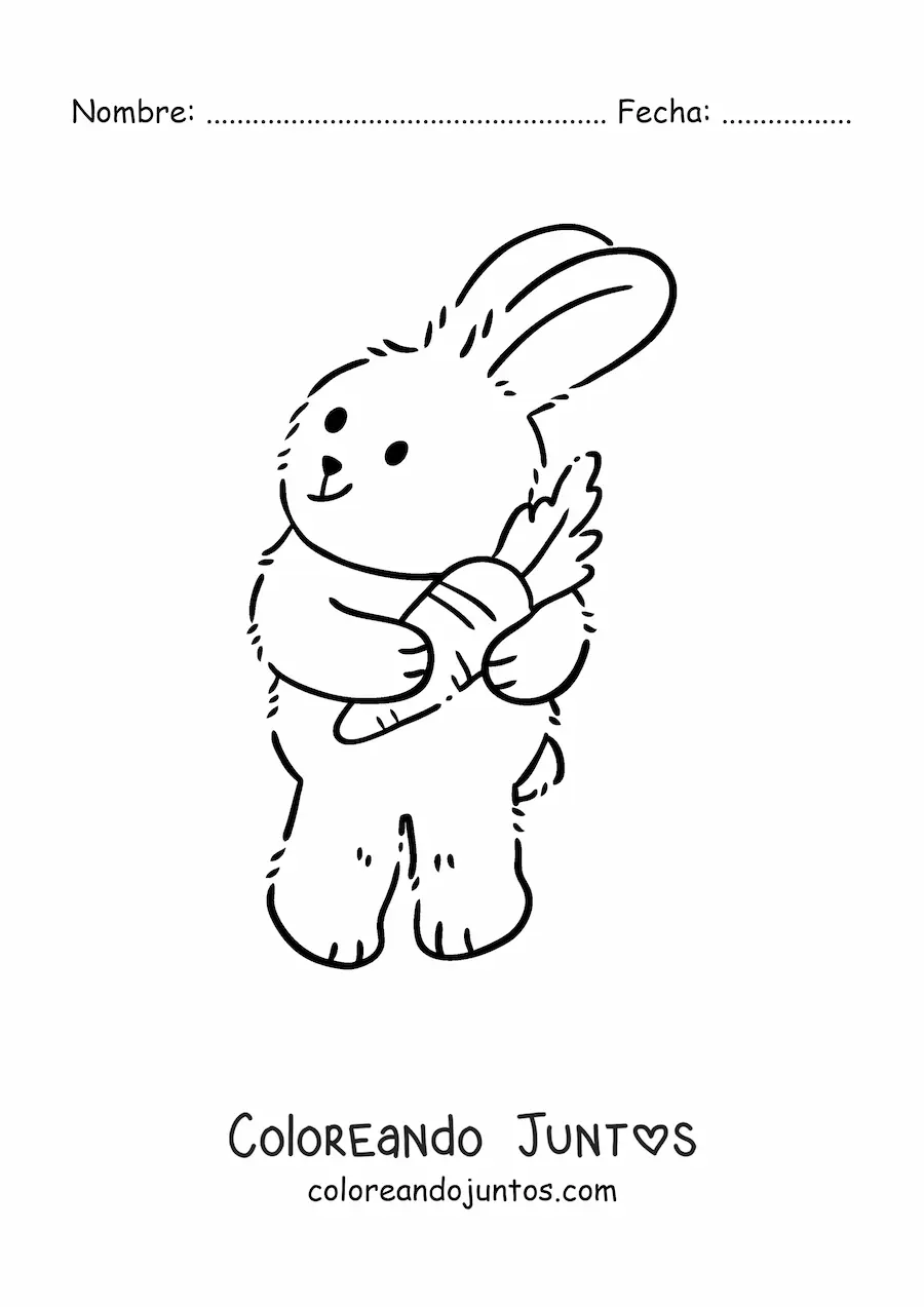 Imagen para colorear de conejo grande animado con zanahoria