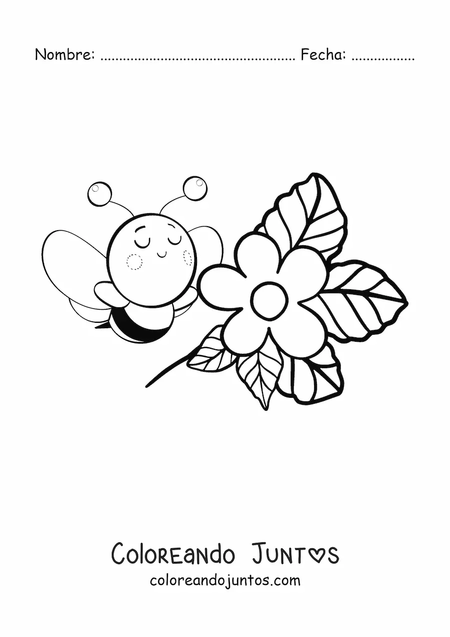 Imagen para colorear de abeja kawaii con flor