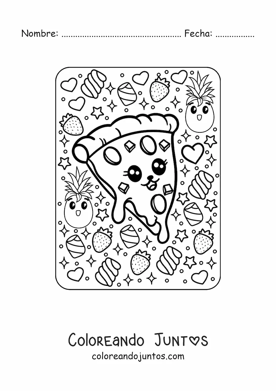Imagen para colorear de pizza kawaii