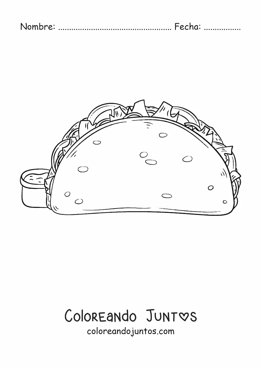 Imagen para colorear de un taco con  guacamole