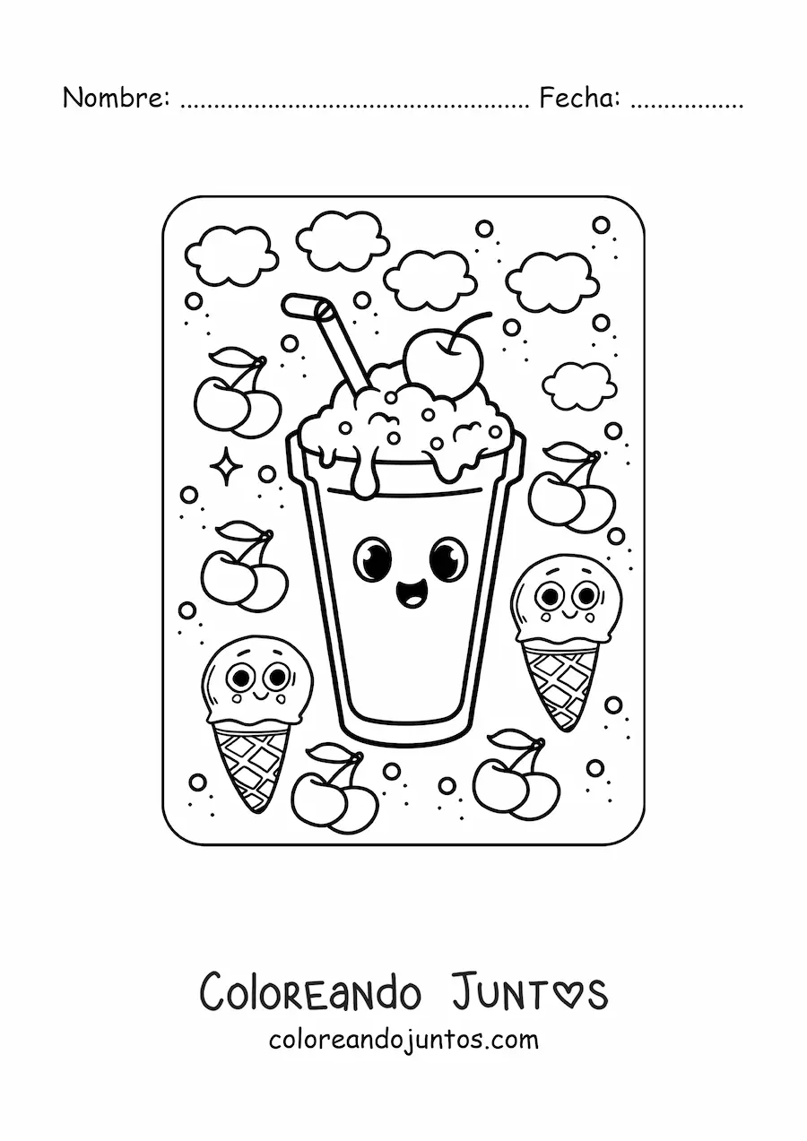 Imagen para colorear de bebida helada kawaii