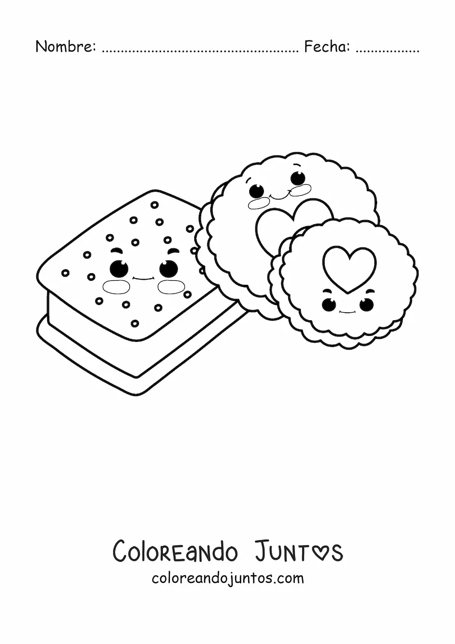 Imagen para colorear de galletas y helado kawaii