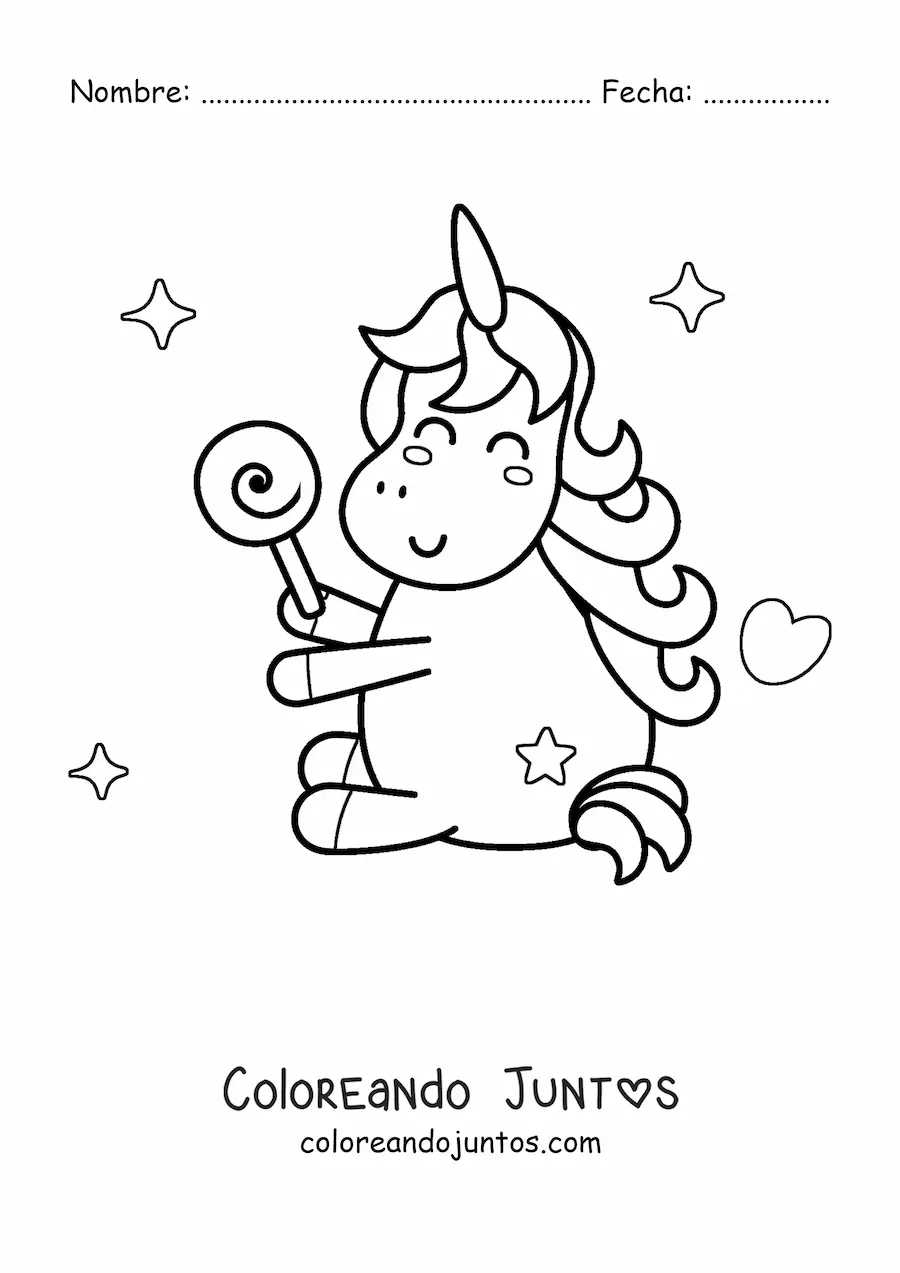Imagen para colorear de unicornio kawaii con paleta