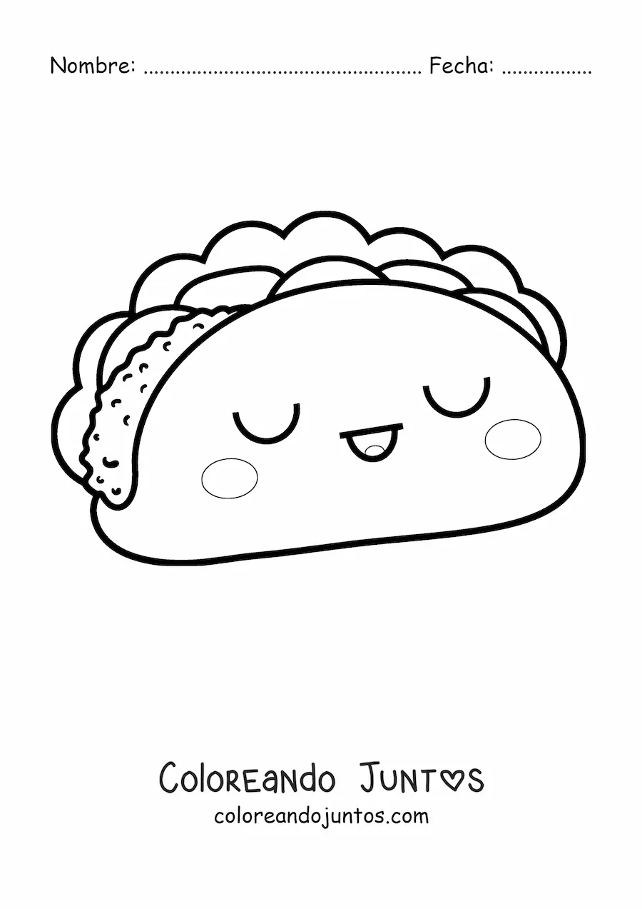 Imagen para colorear de taco kawaii