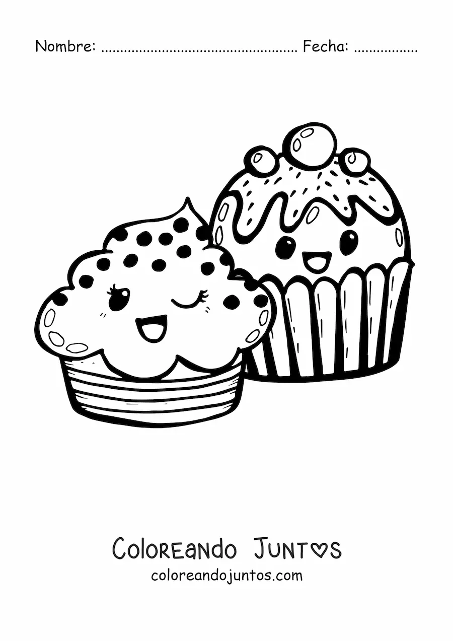 Imagen para colorear de cupcakes bonitos