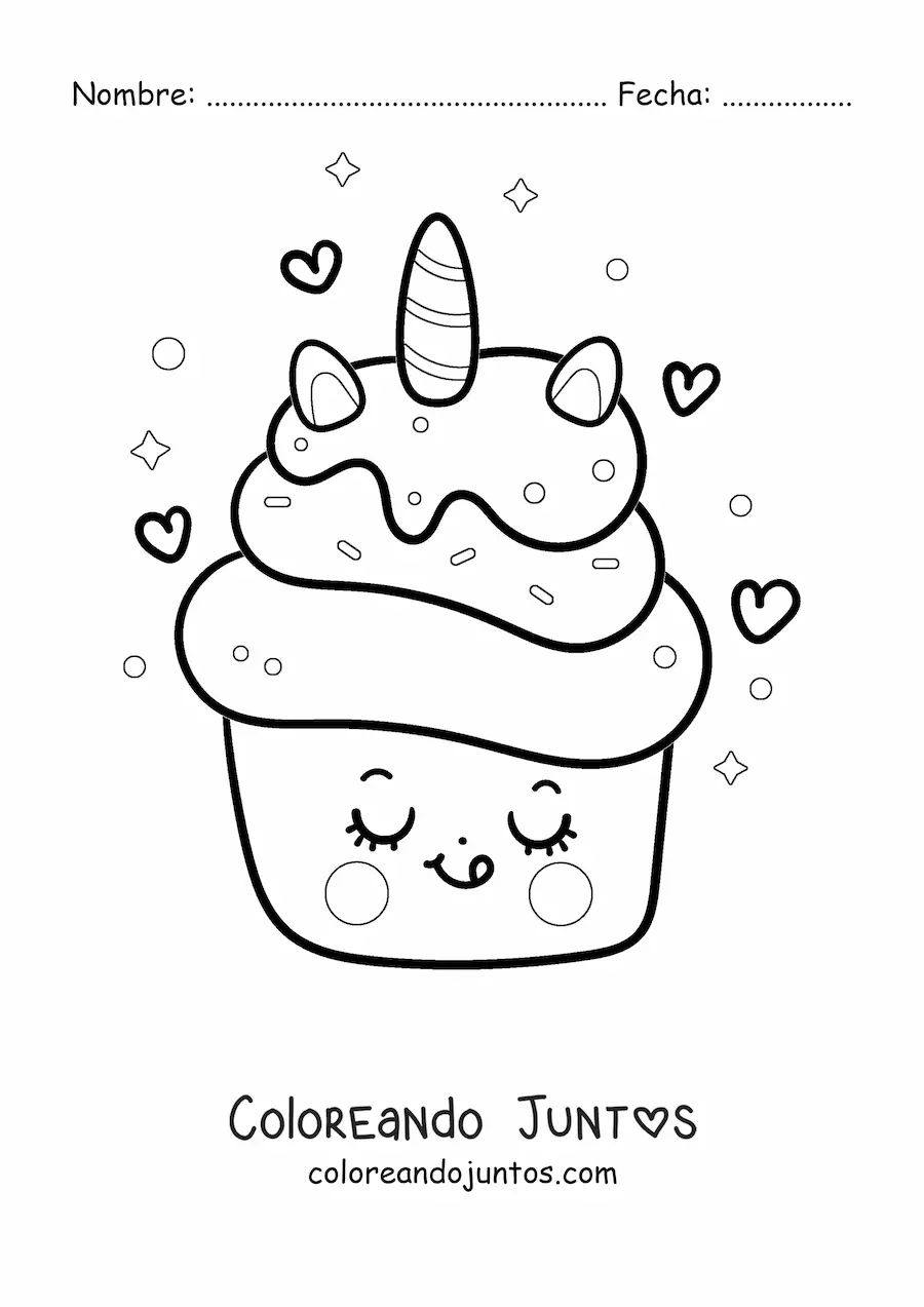 Imagen para colorear de cupcake de unicornio kawaii