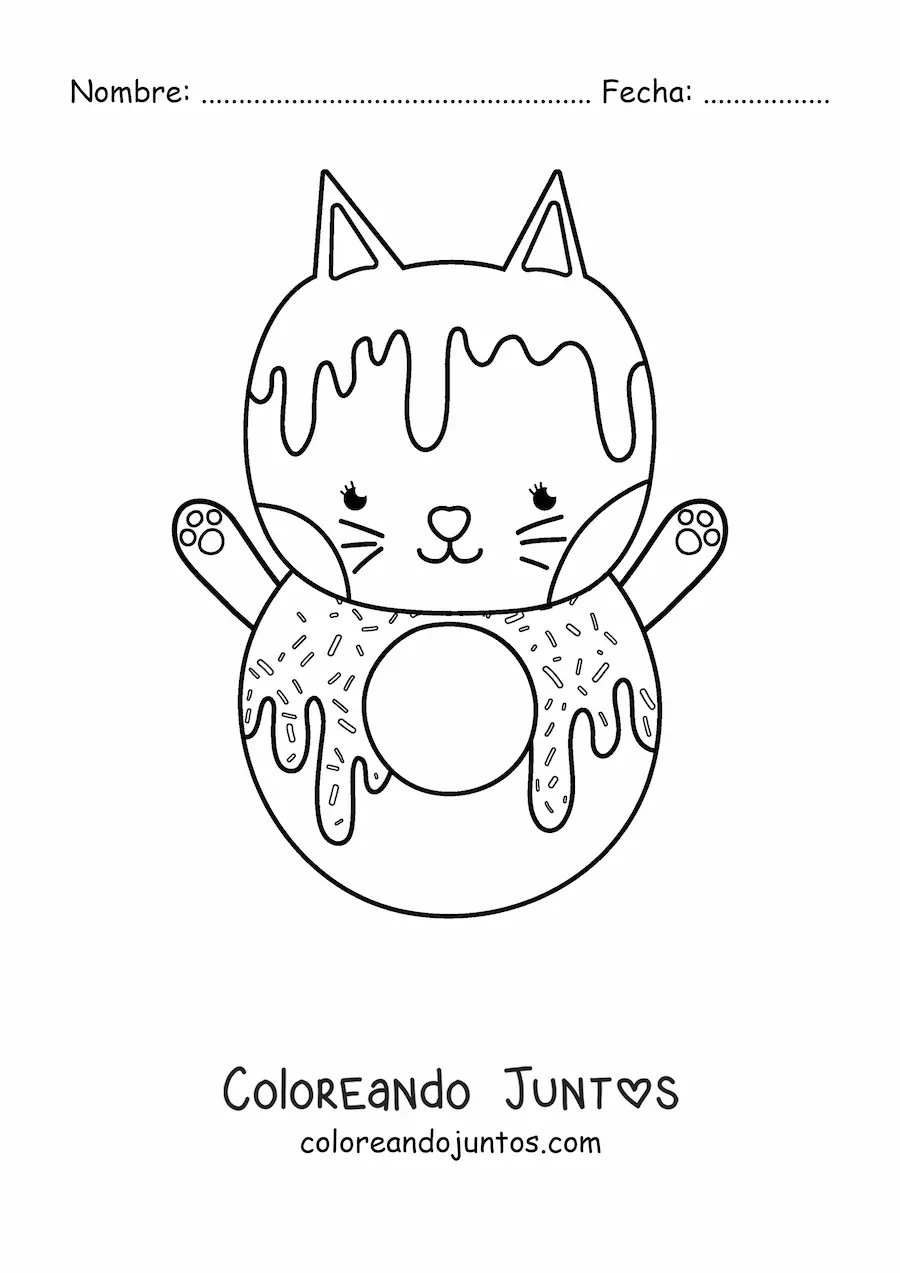 Imagen para colorear de gato dona kawaii animado